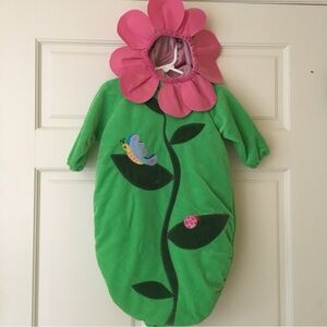 Baby Bunting (0-9M) Green Embroidered Pink Petal Hood Flower Costume